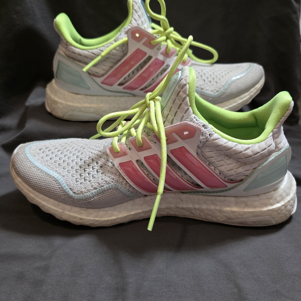 Adidas Ultraboost 1.0 Women's Gray and Pink Sneakers with Neon Green Accents